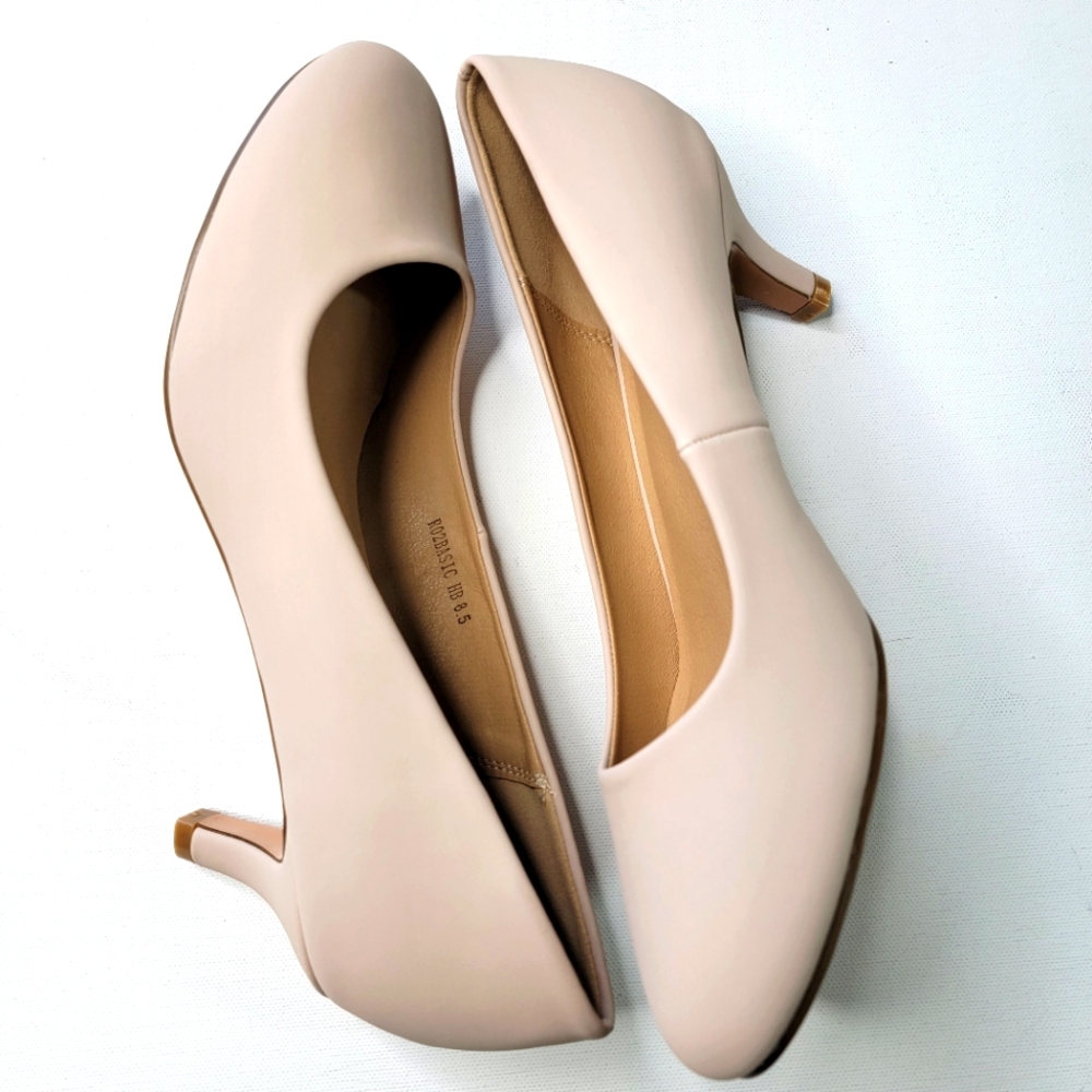 IDIFU Women's Dress Pumps 2 Inch Kitten Heel Round Toe Nude Size 8.5 - Picture 4 of 10